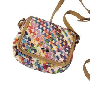 Shiraleah Chicago Rainbow Woven Straw Crossbody Bag Multi Color Small Flap Purse
